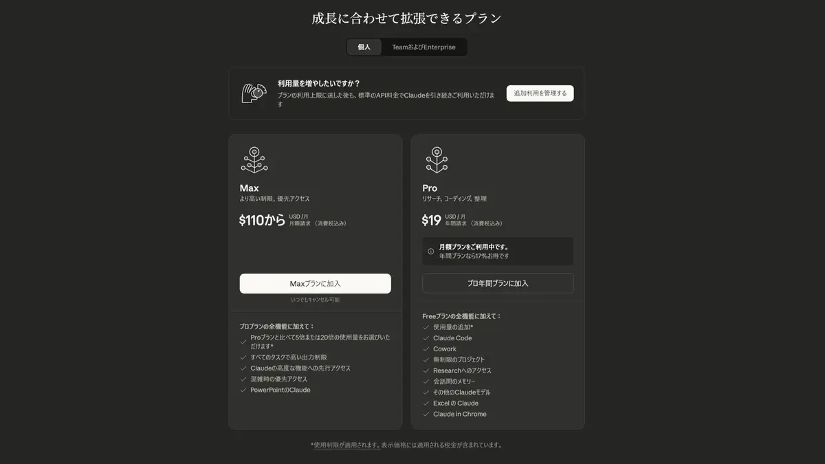 Claudeの料金プラン