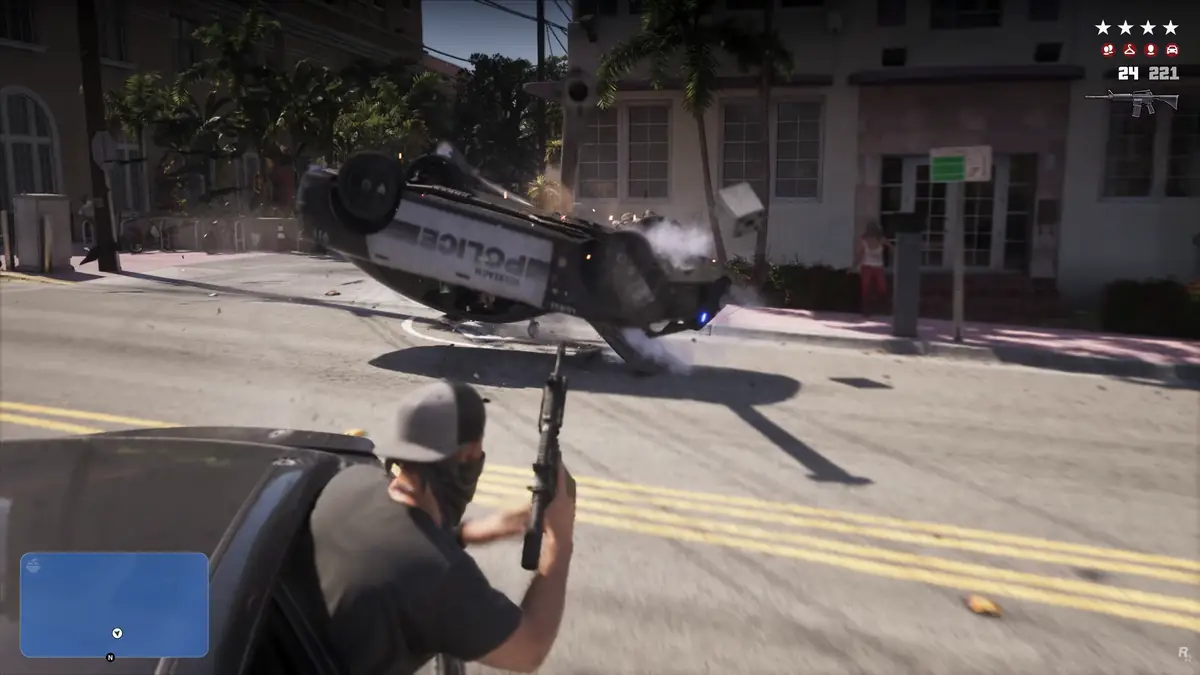 GTA6 指名手配システム ☆4の状態で逃走している様子