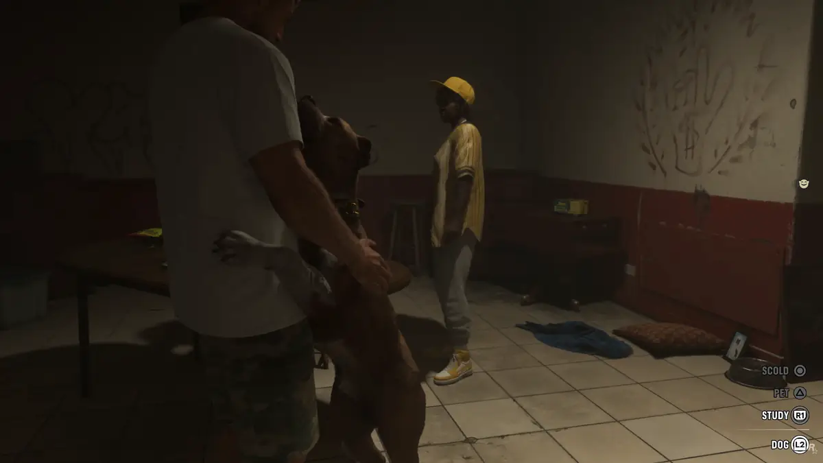 GTA6で犬を撫でている様子