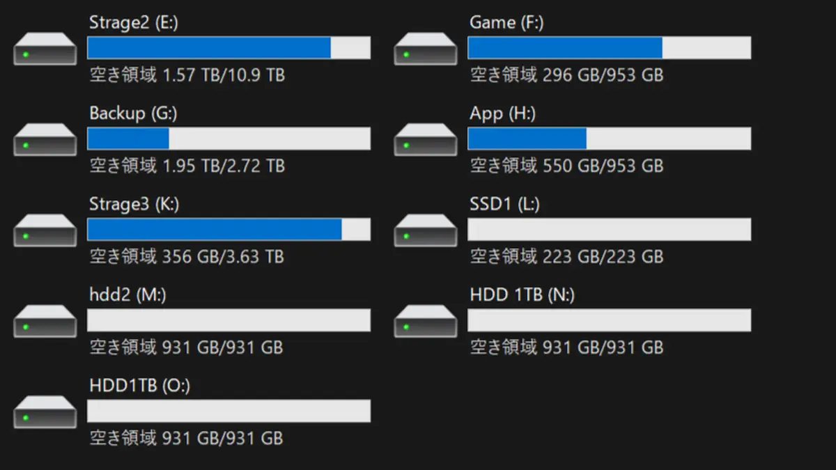 ORICO IT-9958RC3 PRO ストレージの表示例
