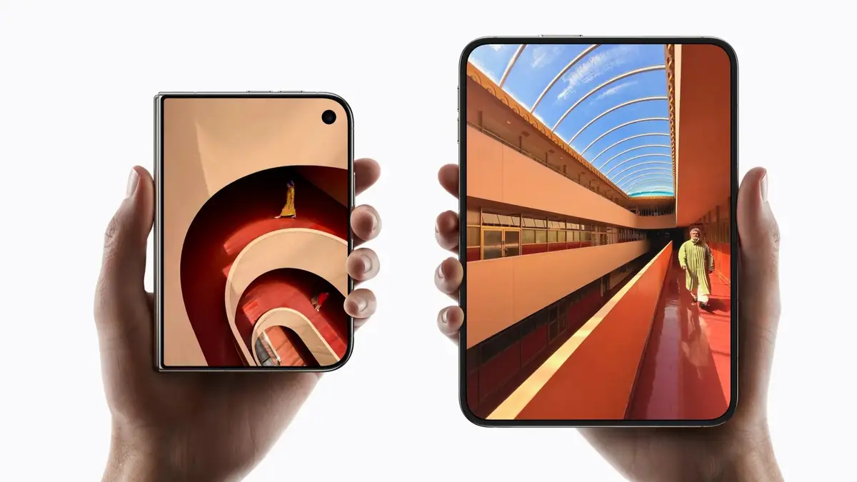 iPhone Duo 開いた状態 閉じた状態 画面サイズの比較 公式画像
